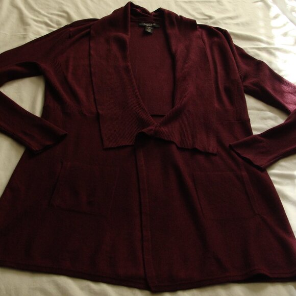 WHBM WHITE HOUSE BLACK MARKET Purple-Maroon Open Front CARDIGAN Sz LP - Picture 2 of 10